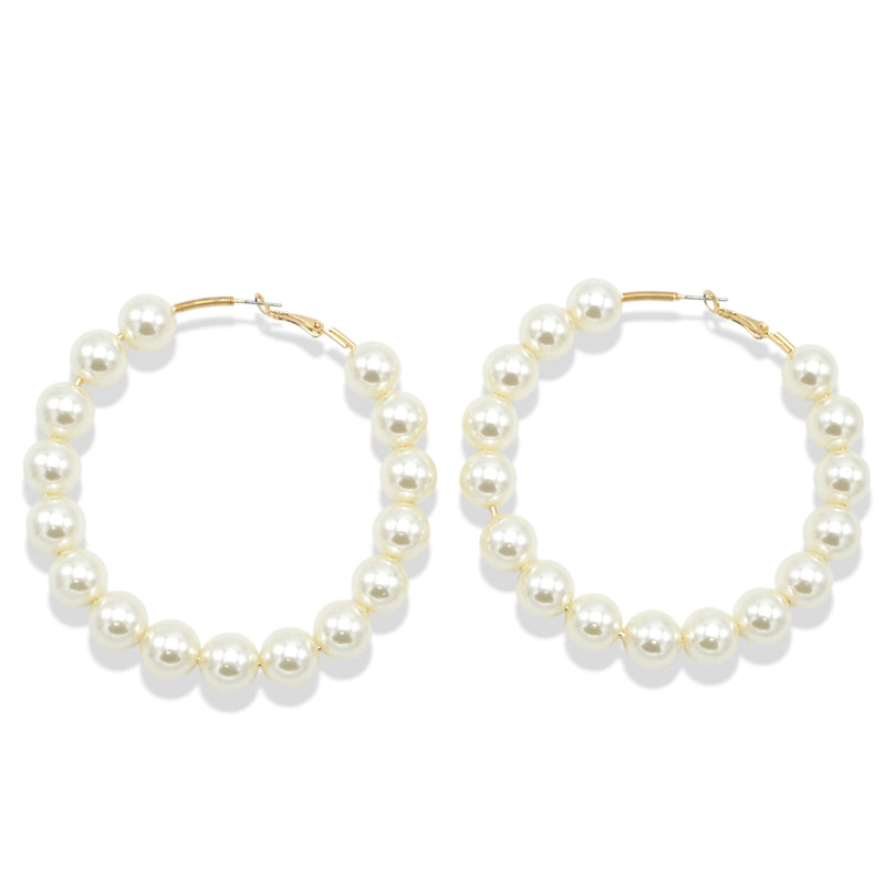 GOLD CREAM PEARL HOOP EARRINGS