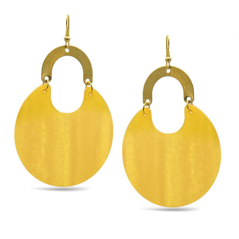 Gold Yellow Marbled Resin Drop Earrings