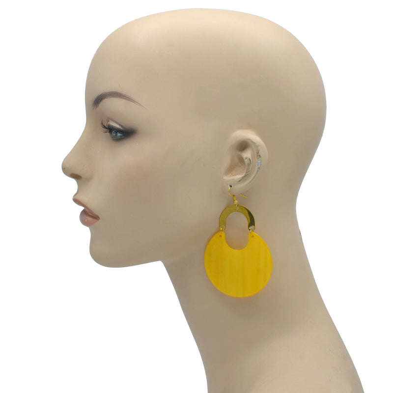 Gold Yellow Marbled Resin Drop Earrings