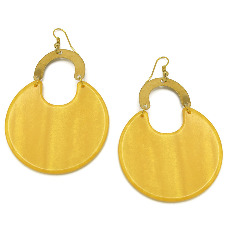 Gold Yellow Marbled Resin Drop Earrings