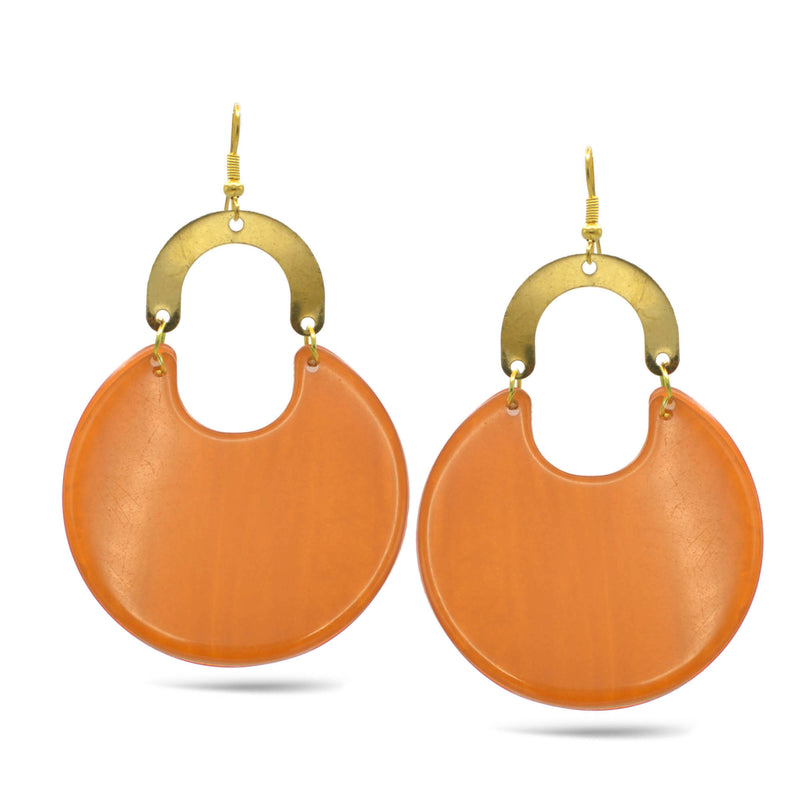 Gold Orange Marbled Resin Drop Earrings