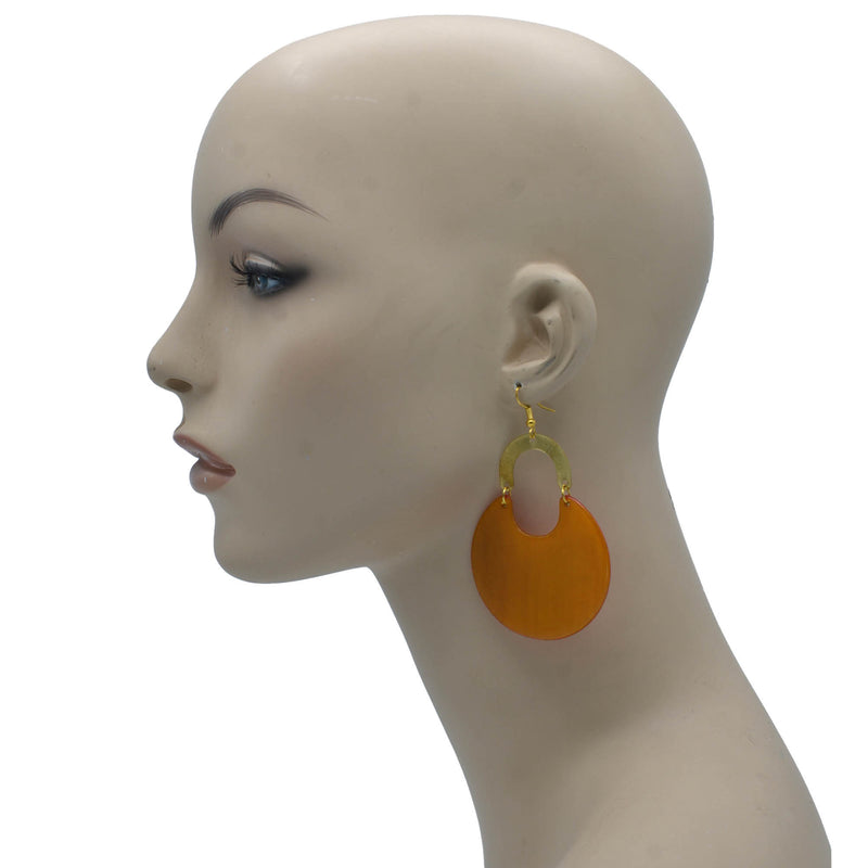 Gold Orange Marbled Resin Drop Earrings