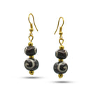 GOLD DARK BROWN BEADS DROP EARRINGS