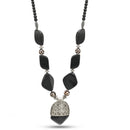 black and wood resin beads silver pendant necklace