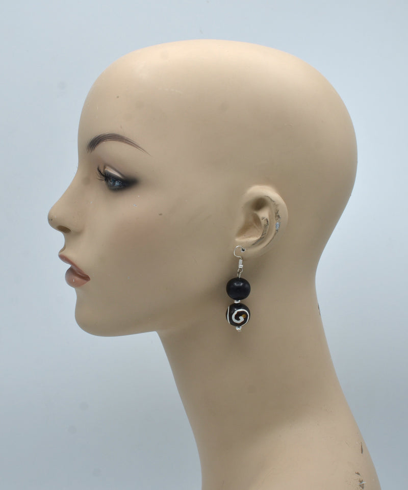 Silver Black beads Drop Earrings