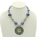 PURPLE AND CREAM CERAMIC BEADS GOLD ROUND NECKLACE