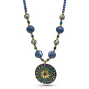 PURPLE AND CREAM CERAMIC BEADS GOLD ROUND NECKLACE