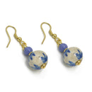 GOLD BLUE CERAMIC BEADS DROP EARRINGS