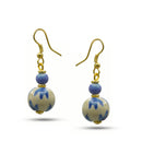 GOLD BLUE CERAMIC BEADS DROP EARRINGS