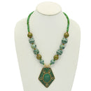 Green Ceramic Beads And Gold Green Pendant Necklace