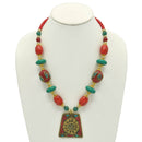 Coral and turquoise resin beads with gold pendant necklace