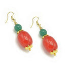 CORAL AND TURQUOISE GREEN RESIN BEADS EARRINGS
