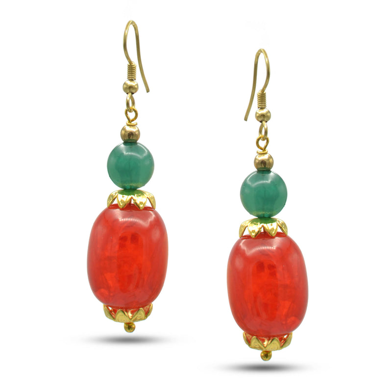 CORAL AND TURQUOISE GREEN RESIN BEADS EARRINGS