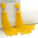 YELLO SEED BEAD LONG TASSEL POST EARRINGS