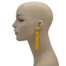 YELLO SEED BEAD LONG TASSEL POST EARRINGS