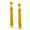 YELLO SEED BEAD LONG TASSEL POST EARRINGS