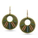 MULTI COLOR BEADS AND GREEN THREAD GOLD EARRINGS