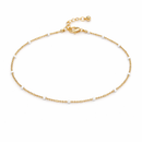 Delicate Gold Beaded Anklet with White Accent Beads – Minimalist Adjustable Chain Anklet