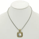 Two Tone Pave Square Crystal Engraved Pendant With Box Chain Necklace