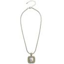 Two Tone Pave Square Crystal Engraved Pendant With Box Chain Necklace