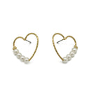Gold Heart Pearl Earrings