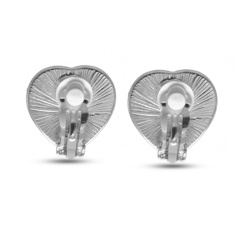 Rhodium off white heart pearl clip-on earring