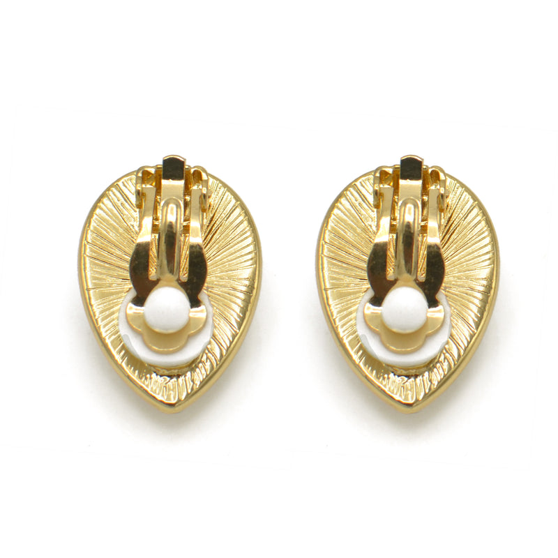 Gold cream pearl teardrop clip-on earrings