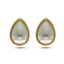 Gold cream pearl teardrop clip-on earrings