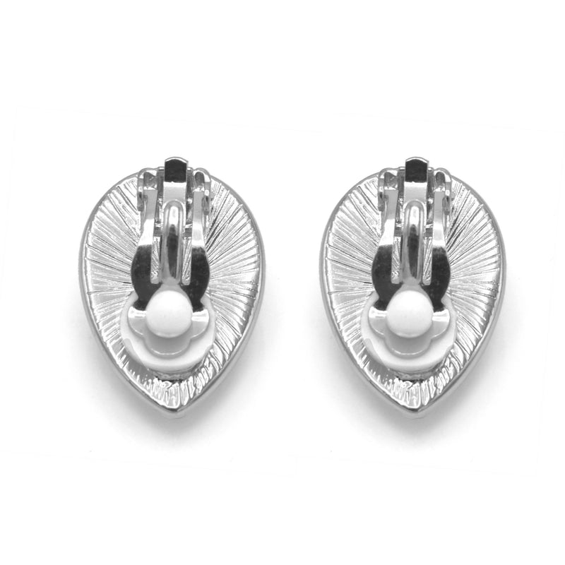 Rhodium off white pearl teardrop clip-on earrings