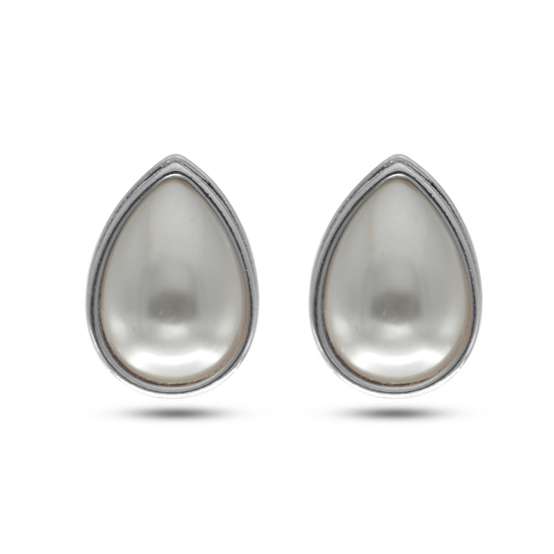 Rhodium off white pearl teardrop clip-on earrings