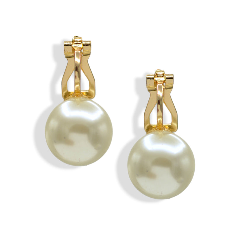 Timeless Cream Pearl & Gold Clip-On Earrings 0.8"