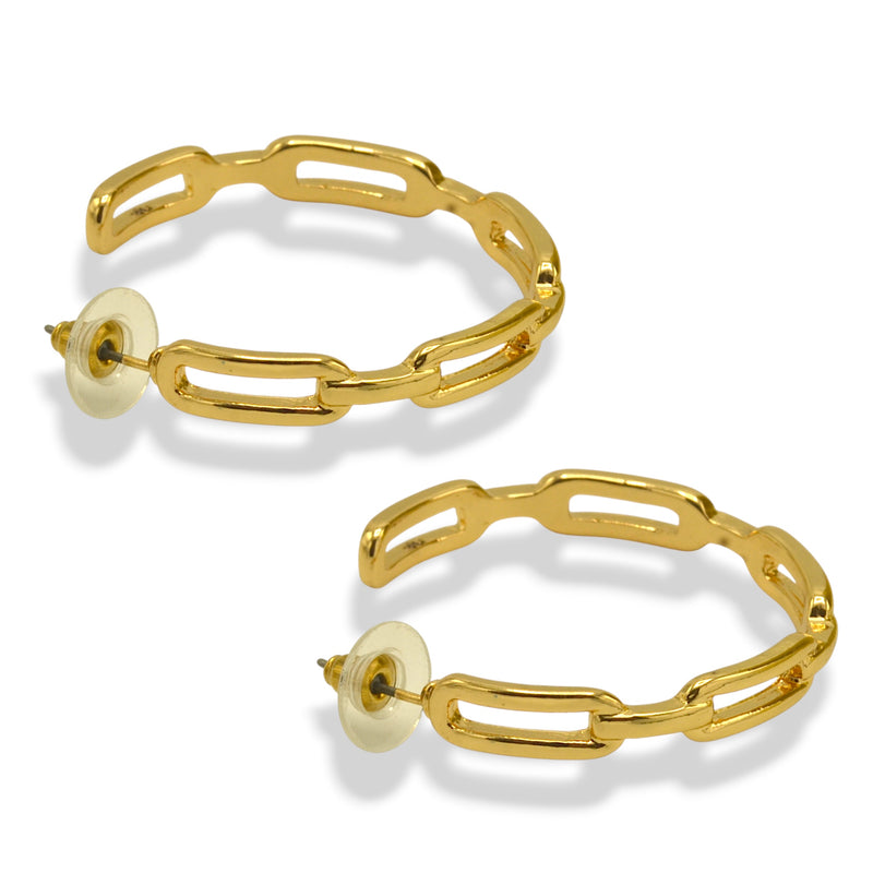 Modern Gold Chain Link Hoop Earrings 1.5"