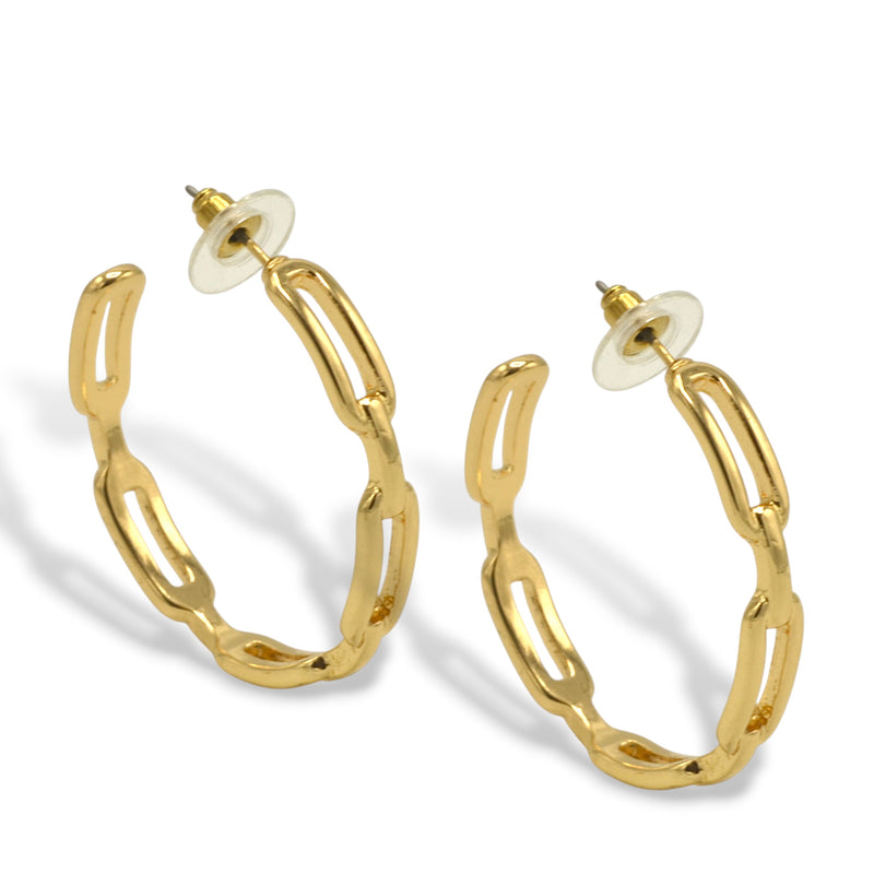 Modern Gold Chain Link Hoop Earrings 1.5"