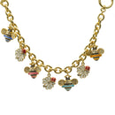 Gold Crystal multi color Bee and flower charm Bracelet
