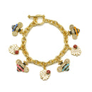 Gold Crystal multi color Bee and flower charm Bracelet