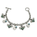 Rhodium Crystal Turquoise Bee and White flower charm Bracelet