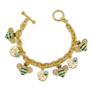 Gold Crystal Turquoise Bee and flower charm Bracelet
