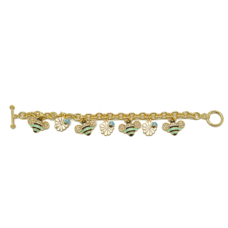 Gold Crystal Turquoise Bee and flower charm Bracelet