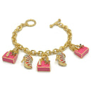 Gold Crystal Shoe and Pink Hand Bag Charm Bracelet