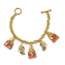 Gold Crystal Shoe and Orange Hand Bag Charm Bracelet