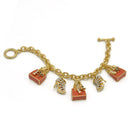 Gold Crystal Shoe and Orange Hand Bag Charm Bracelet