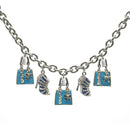 Rhodium Crystal Shoe and Blue Hand Bag Charm Bracelet