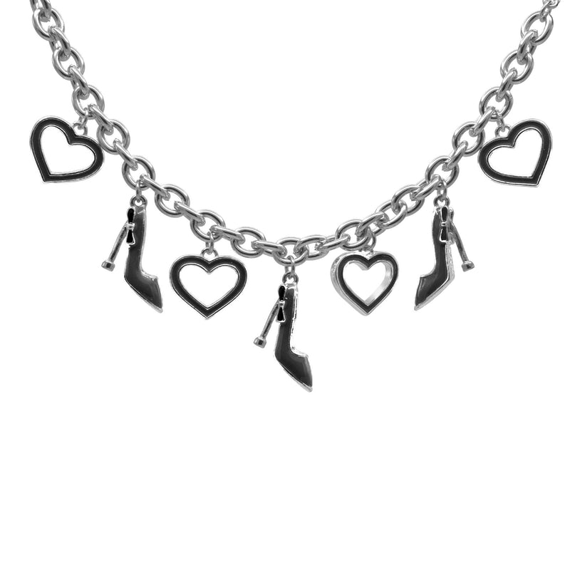 Gold with Black Shoe and Heart Charms Bracelet