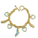 Gold with Shoe champagine and Turquoise Heart Charms Bracelet
