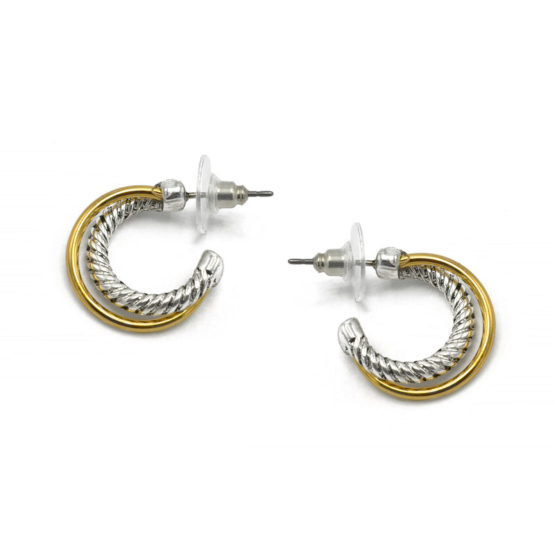 Two Tone Crossover Small Hoop Earrings