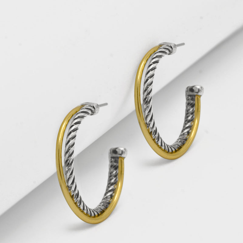 Two Tone Crossover  large Hoop Earrings