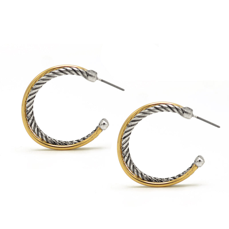 Two Tone Crossover  large Hoop Earrings