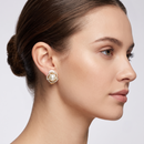 Classic Faux Pearl Halo Clip-On Earrings for Women – Gold Tone Crystal Pearl Statement Earrings, 0.8 Inch