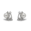 Rhodium and rhinestone crystal cream Pearl clip on earrings