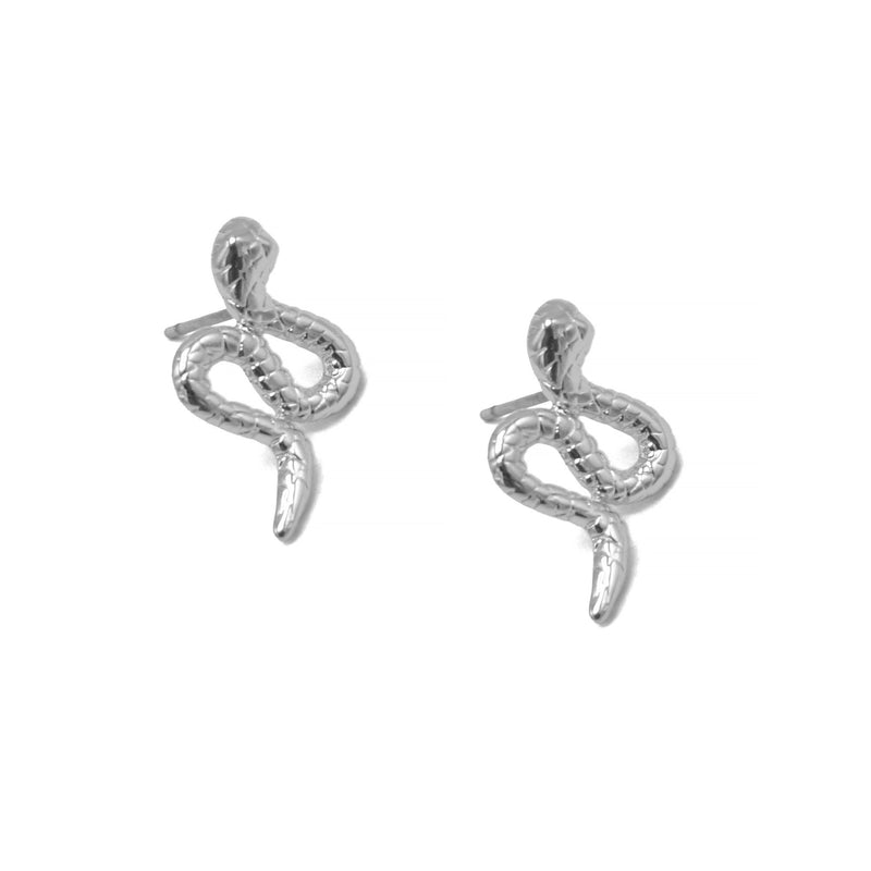 Rhodium small Snake Stud Earrings